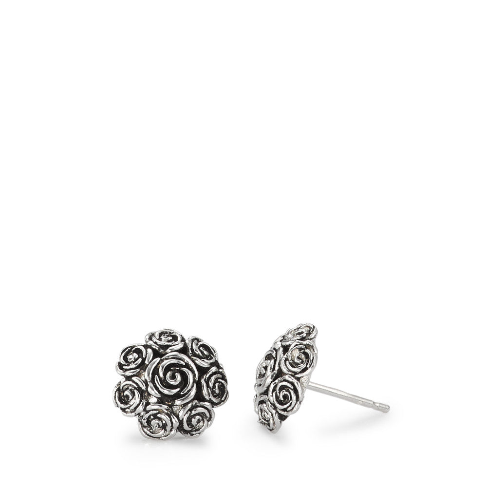 Stud earrings Silver Patinated Rose Ø11.5 mm