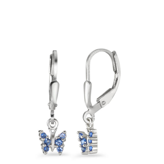 Drop Earrings Silver Zirconia Blue, 6 Stones Rhodium plated Butterfly