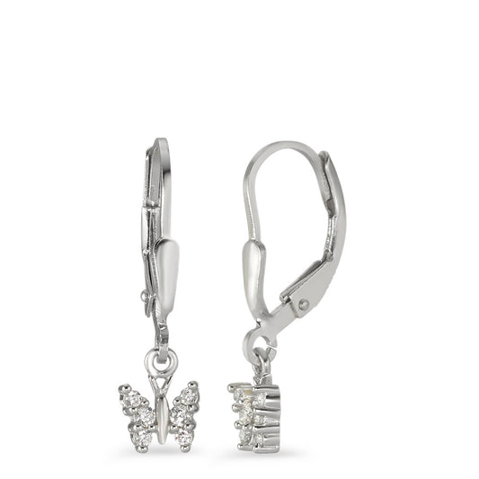 Drop Earrings Silver Zirconia White, 6 Stones Rhodium plated Butterfly