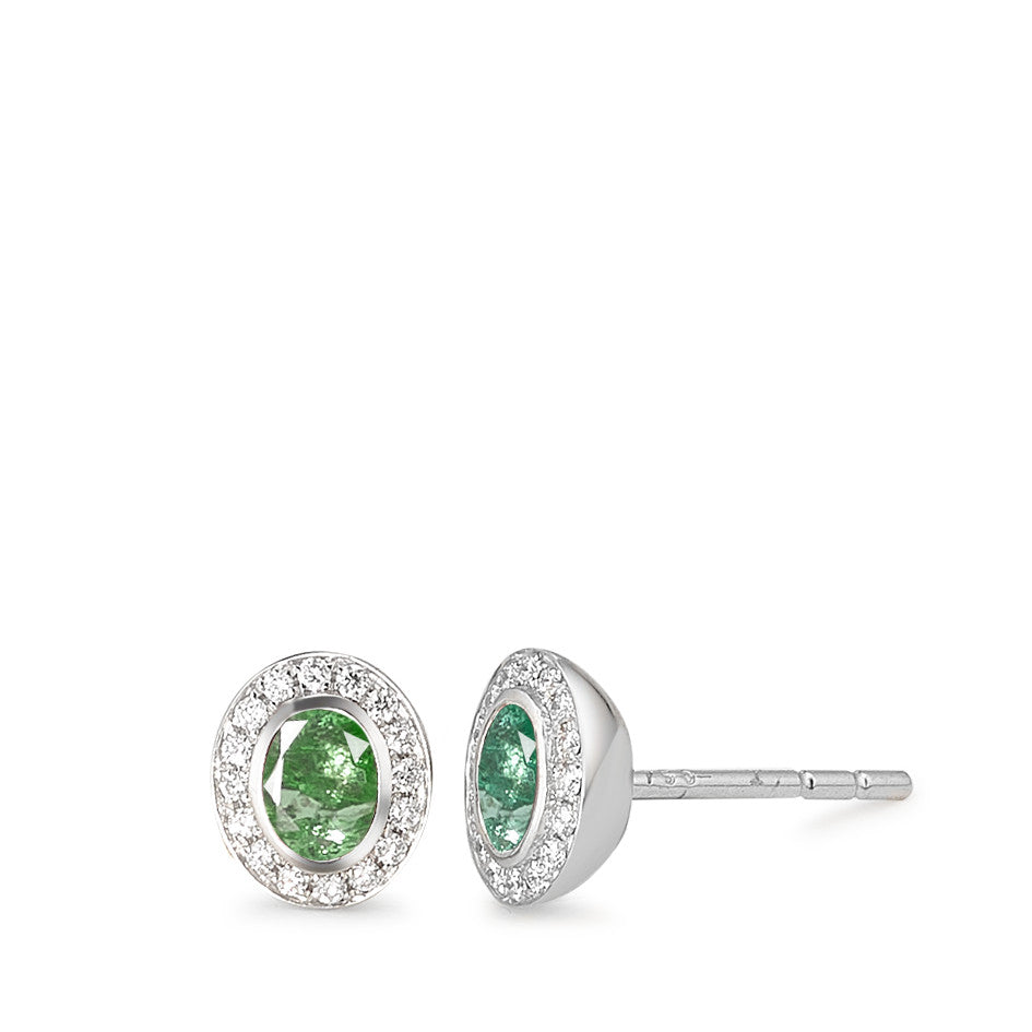 Stud earrings 18k White Gold Diamond 0.08 ct, 34 Stones, w-si, Emerald 2 Stones