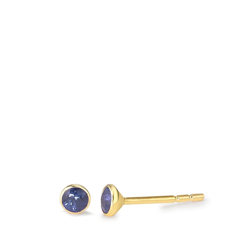 Stud earrings 18k Yellow Gold Sapphire 2 Stones Ø3.5 mm