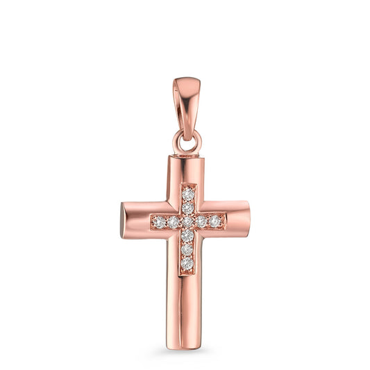 Pendant 18k Red Gold Diamond 0.045 ct, 10 Stones, w-si Cross