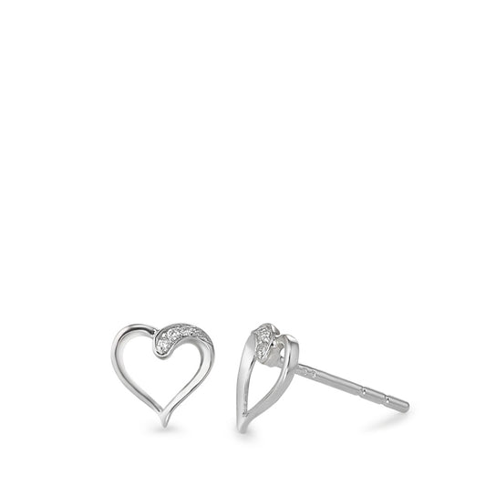 Stud earrings 18k White Gold Diamond 0.025 ct, 8 Stones, w-si Heart Ø7 mm