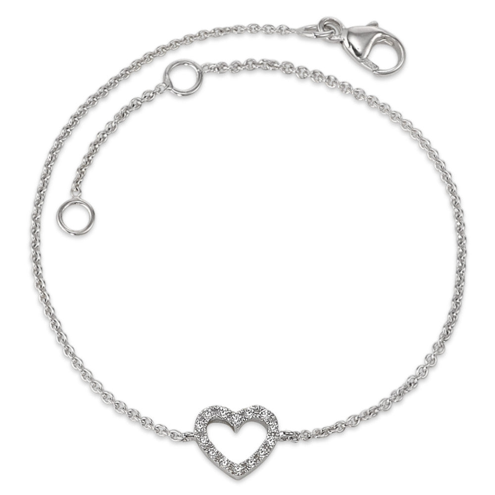 Bracelet 9k White Gold Zirconia 14 Stones Heart 16-18 cm