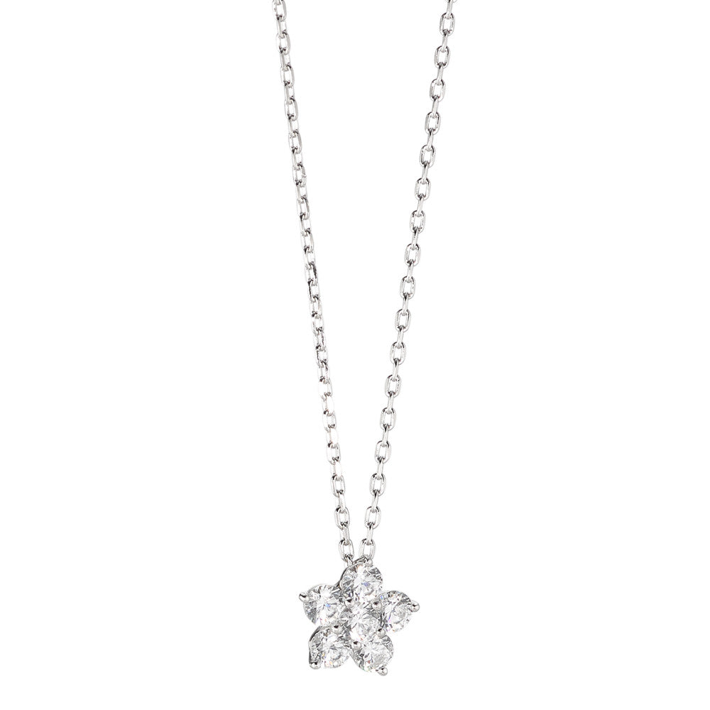 Necklace Silver Zirconia 6 Stones Rhodium plated Flower 40-42 cm Ø9 mm