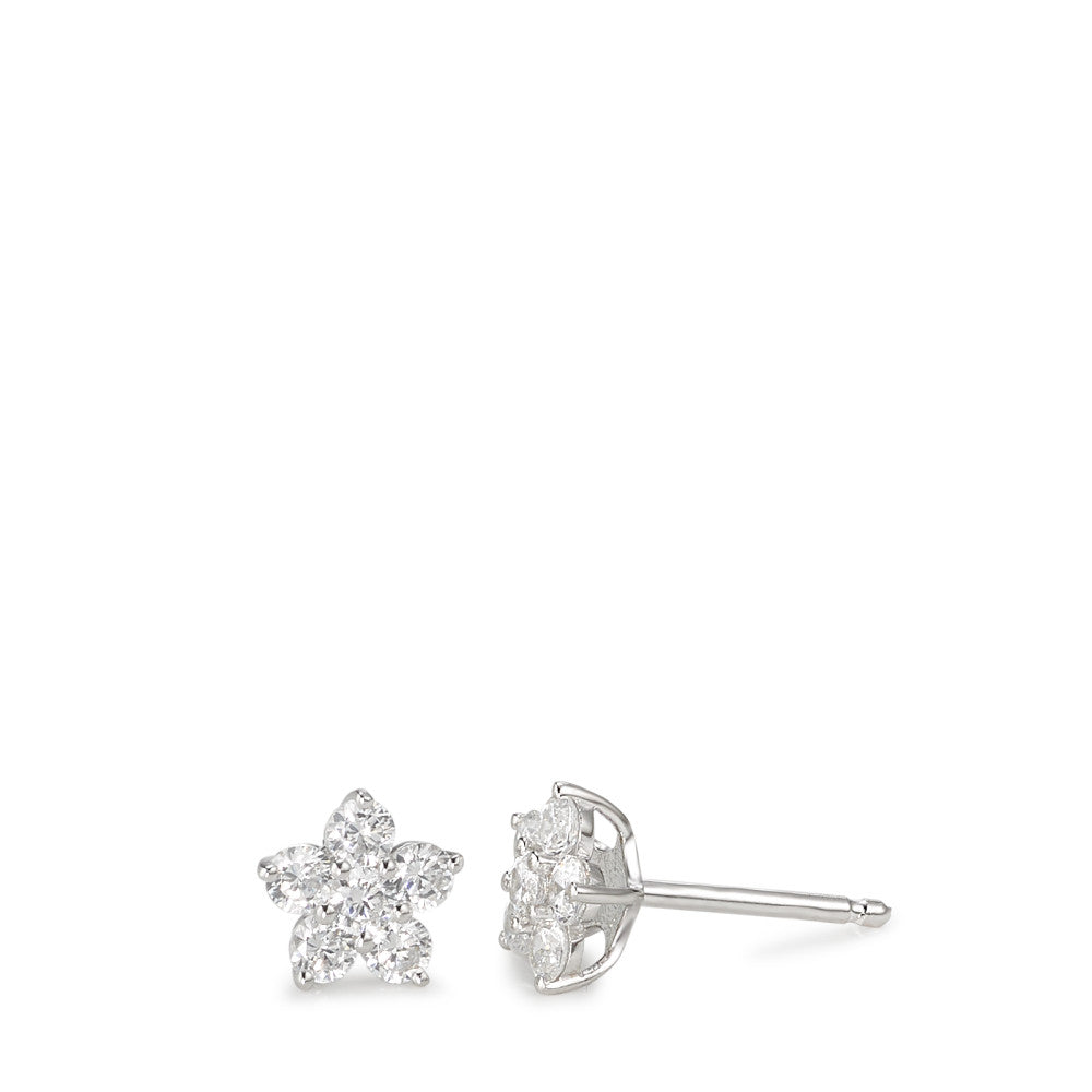 Stud earrings Silver Zirconia 12 Stones Rhodium plated Flower Ø7 mm