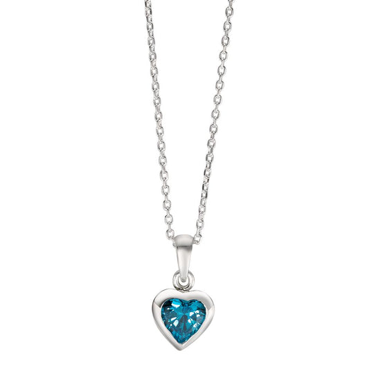 Necklace with pendant Silver Synthetic Aquamarine 6 mm Rhodium plated 38-40 cm