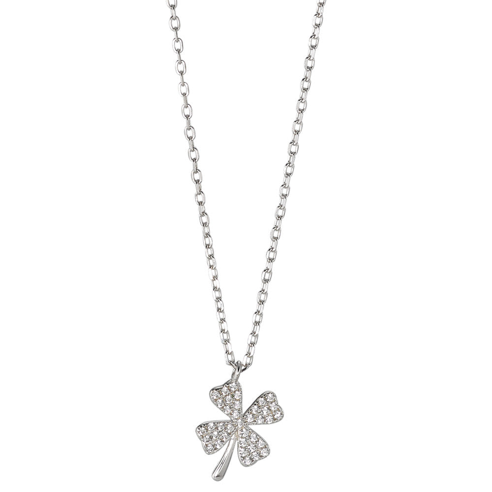 Necklace with pendant Silver Zirconia Rhodium plated Cloverleaf 40-45 cm