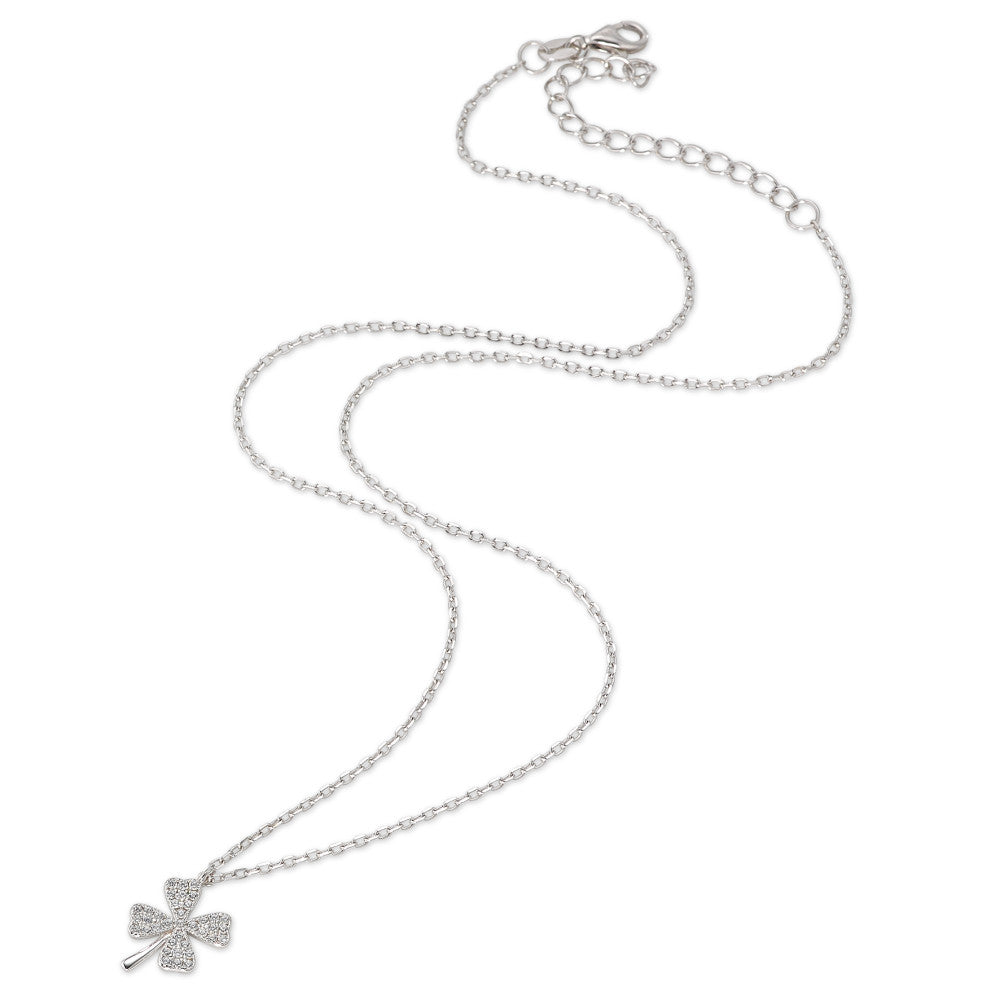 Necklace with pendant Silver Zirconia Rhodium plated Cloverleaf 40-45 cm