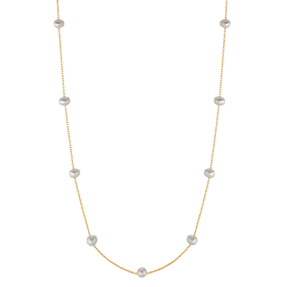 Necklace Silver Yellow Gold plated Freshwater pearl 39-44 cm