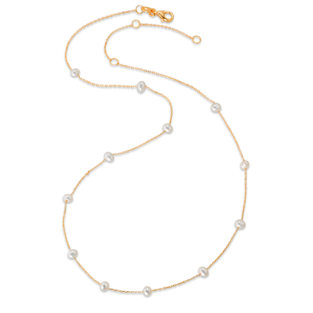 Necklace Silver Yellow Gold plated Freshwater pearl 39-44 cm