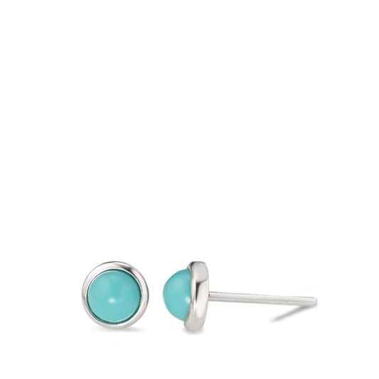 Stud earrings Silver [synth. Stein] Turquoise Rhodium plated Ø6 mm