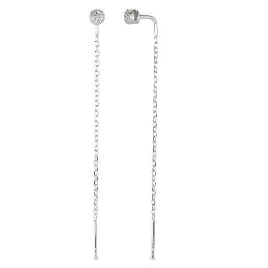 Threader Earrings Silver Zirconia 14 Stones Rhodium plated Ø4 mm