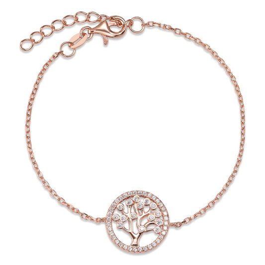 Bracelet Silver Zirconia Rose Gold plated Tree Of Life 16-19 cm Ø14 mm