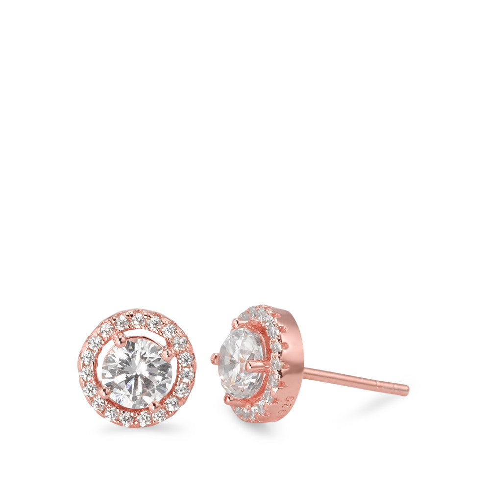 Stud earrings Silver Zirconia Rose Gold plated Ø8 mm