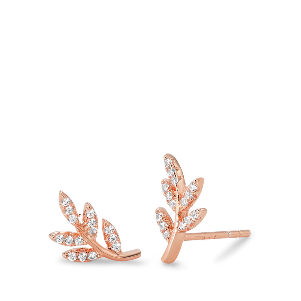 Stud earrings Silver Zirconia 30 Stones Rose Gold plated Leaf