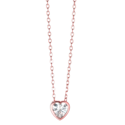 Necklace Silver Zirconia Rose Gold plated Heart 40-45 cm