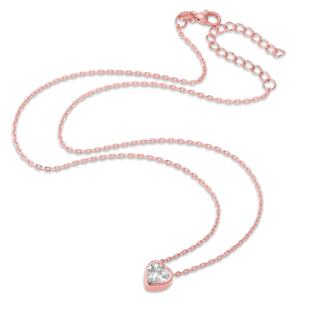 Necklace Silver Zirconia Rose Gold plated Heart 40-45 cm