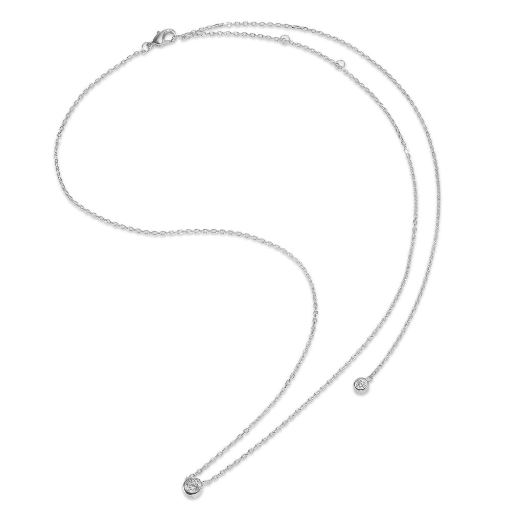 Necklace Silver Zirconia 2 Stones Rhodium plated 40-45 cm