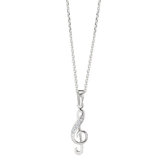 Necklace with pendant Silver Zirconia 5 Stones Treble Clef 38-40 cm