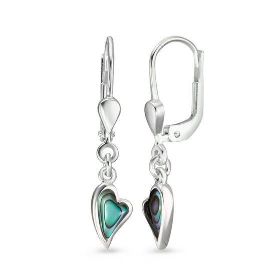 Drop Earrings Silver Abalone 2 Stones Heart Ø5 mm