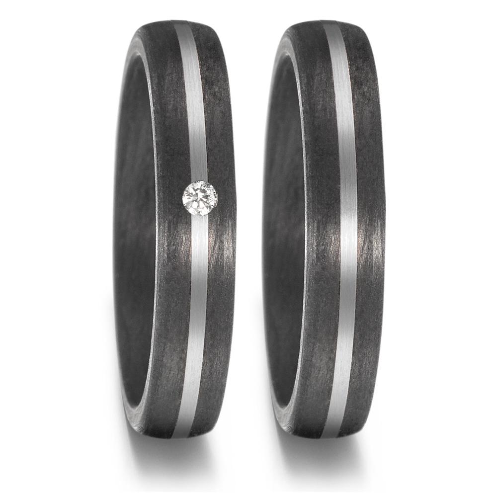 Wedding Ring Palladium 500 , Carbon Diamond 0.03 ct