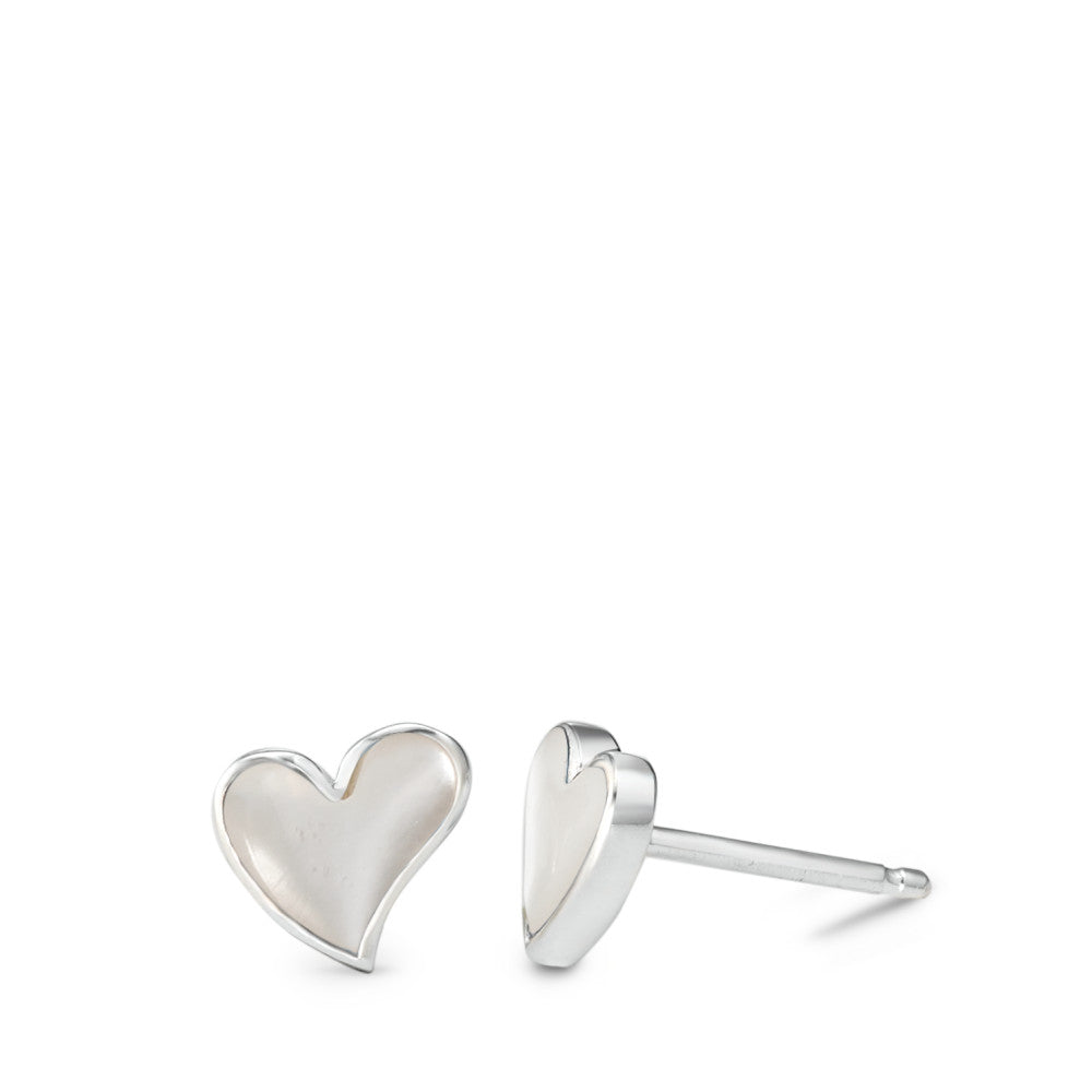 Stud earrings Silver Mother of pearl Heart Ø7 mm