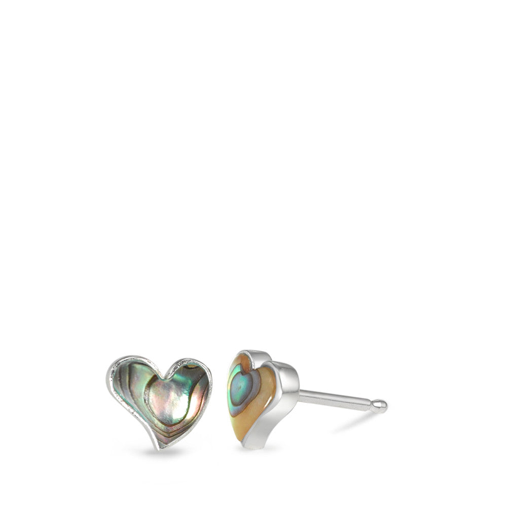 Stud earrings Silver Abalone 2 Stones Heart Ø7 mm