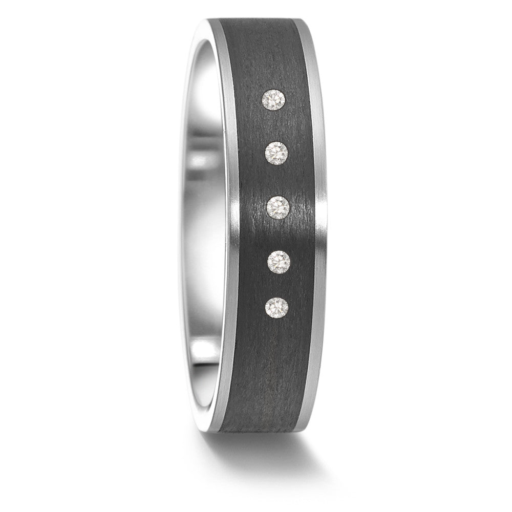 Wedding Ring Stainless steel, Carbon Diamond 0.04 ct, 5 Stones, tw-si