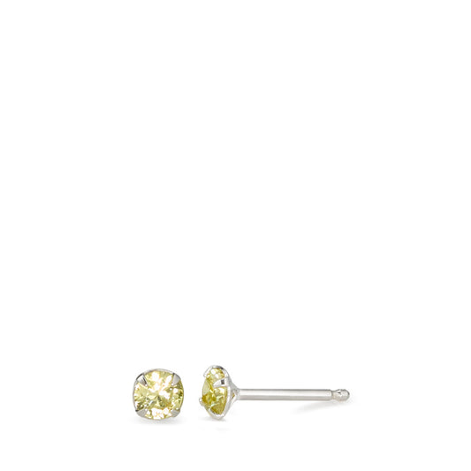 Stud earrings Silver Zirconia Green, 2 Stones Rhodium plated Ø4 mm