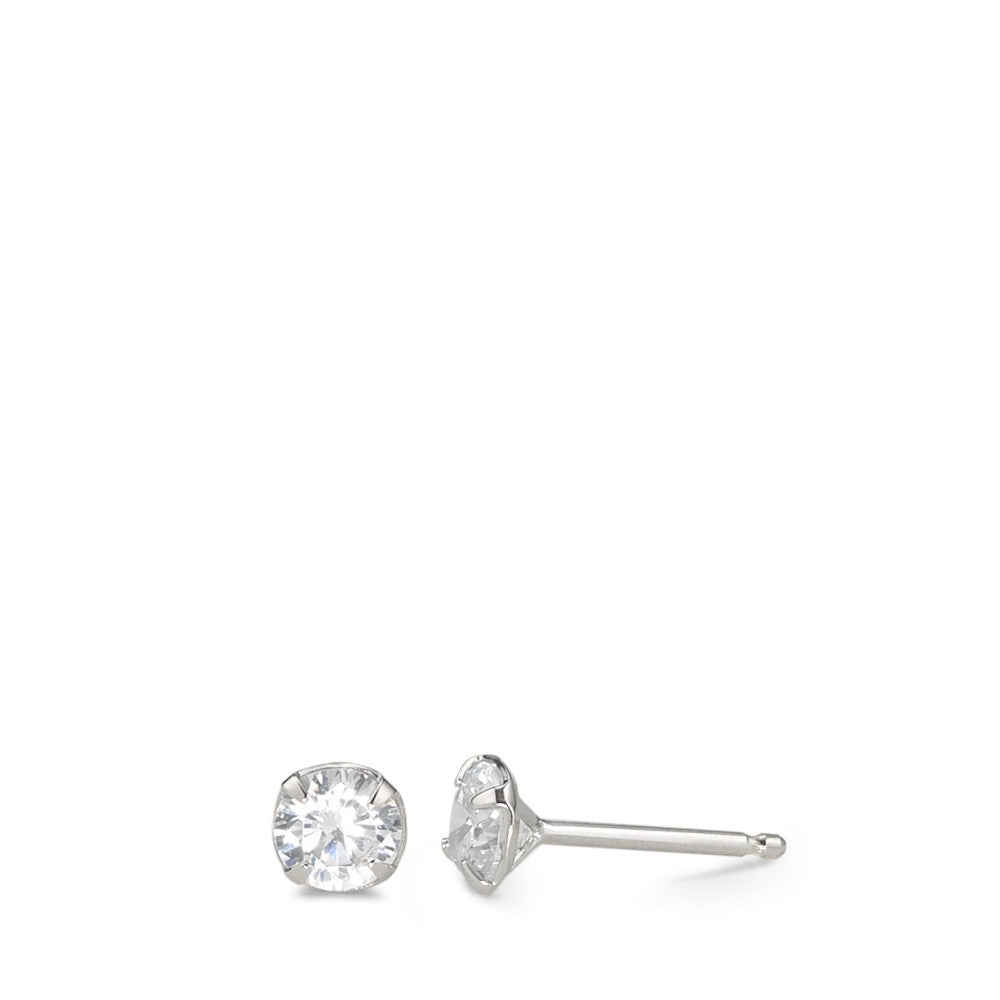 Stud earrings Silver Zirconia White, 2 Stones Rhodium plated Ø5 mm