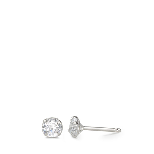 Stud earrings Silver Zirconia White, 2 Stones Rhodium plated Ø5 mm