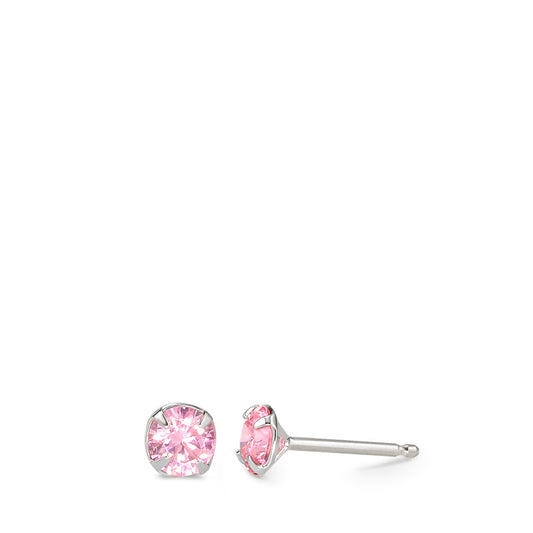 Stud earrings Silver Zirconia Rose, 2 Stones Rhodium plated Ø5 mm