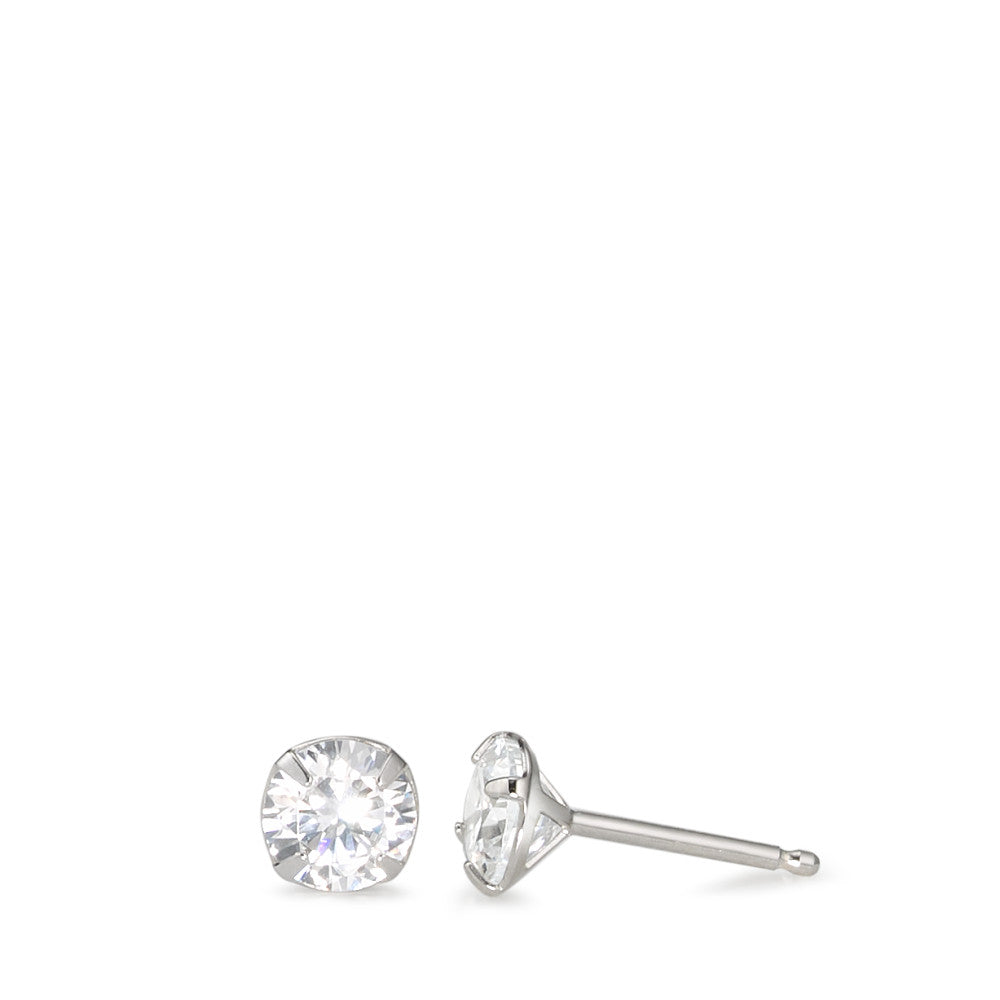 Stud earrings Silver Zirconia White, 2 Stones Rhodium plated Ø6 mm