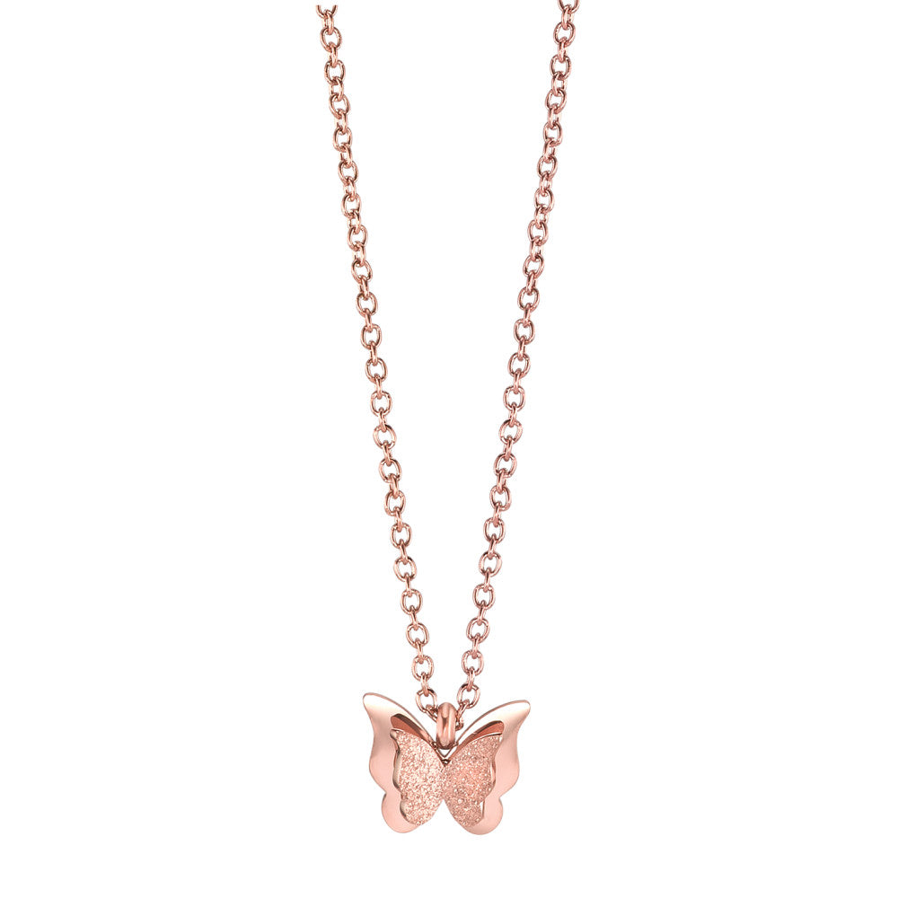 Necklace Stainless steel Rose IP coated Butterfly 45-50 cm