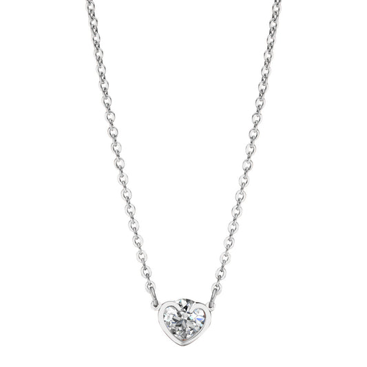 Necklace Stainless steel Zirconia Heart 45-50 cm