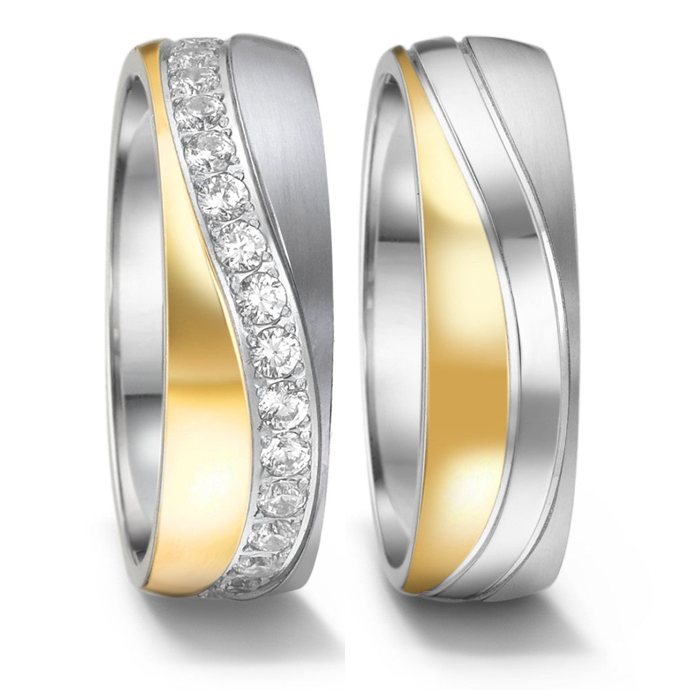 Wedding Ring Stainless steel Zirconia Yellow IP coated