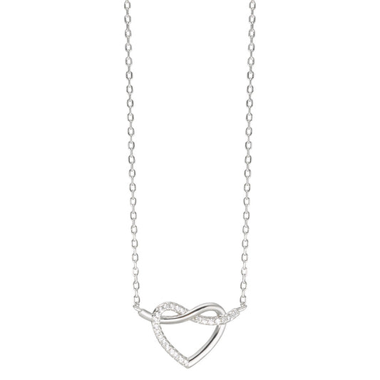 Necklace Silver Zirconia Rhodium plated Heart 40-45 cm Ø14 mm