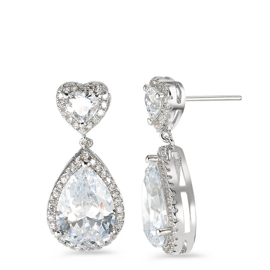 Drop Earrings Silver Zirconia Rhodium plated Heart