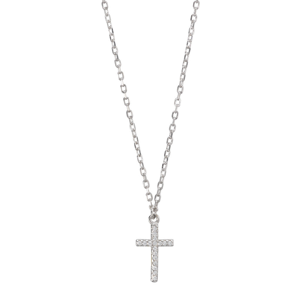 Necklace Silver Zirconia Rhodium plated Cross 40-45 cm