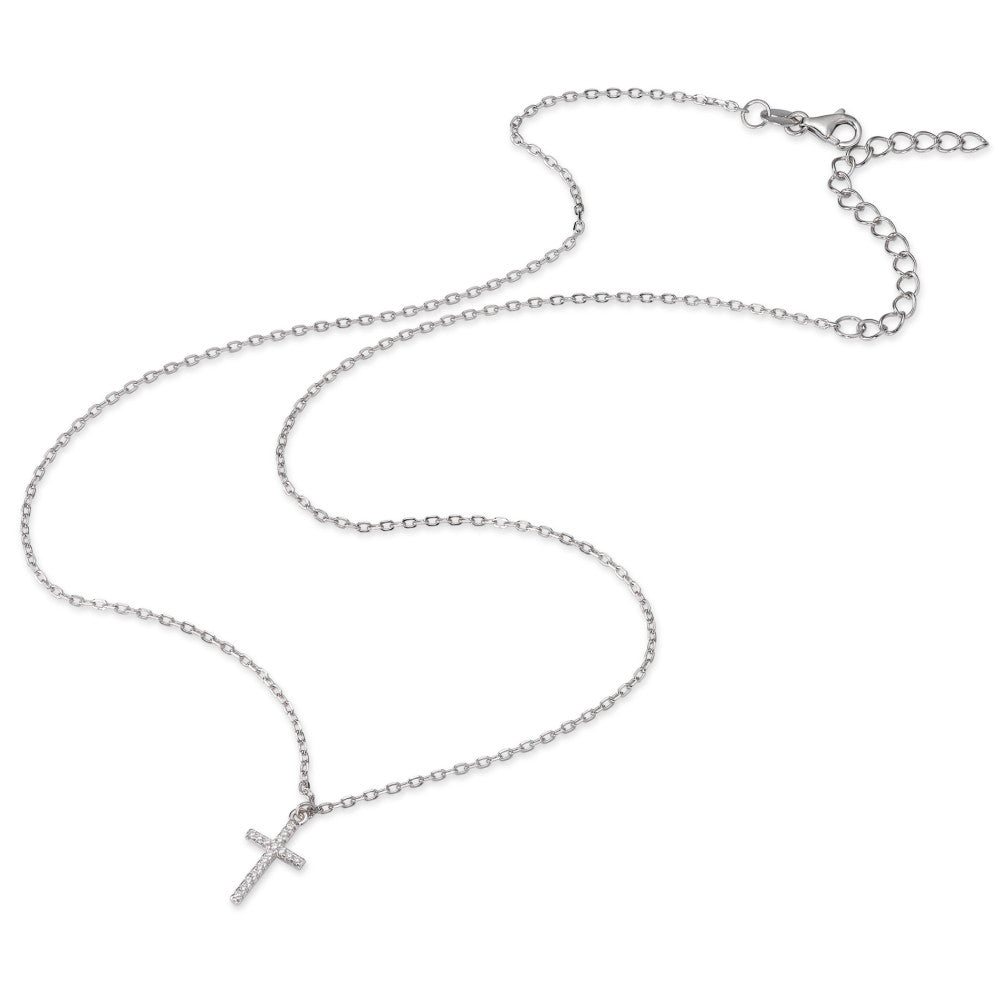 Necklace Silver Zirconia Rhodium plated Cross 40-45 cm