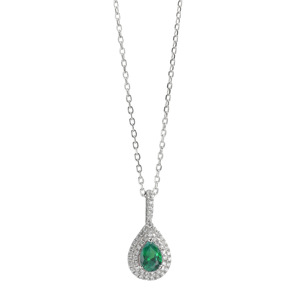 Necklace with pendant Silver Zirconia Green Rhodium plated 40-45 cm