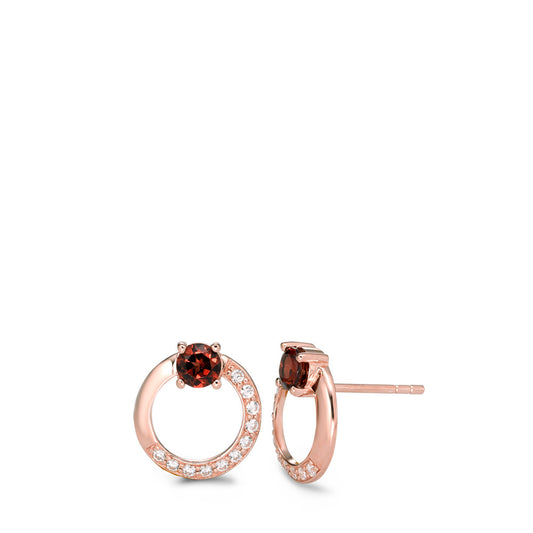 Stud earrings Silver Garnet 24 Stones Rose Gold plated Ø11 mm