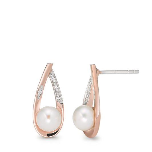 Drop Earrings Silver Zirconia 8 Stones Rose Gold plated Freshwater pearl