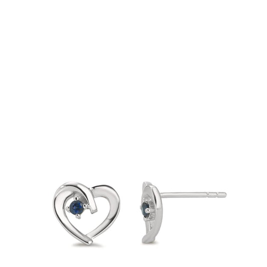 Stud earrings Silver Sapphire Blue, 2 Stones Rhodium plated Heart Ø10 mm