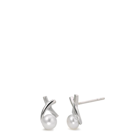 Stud earrings Silver Rhodium plated Freshwater pearl