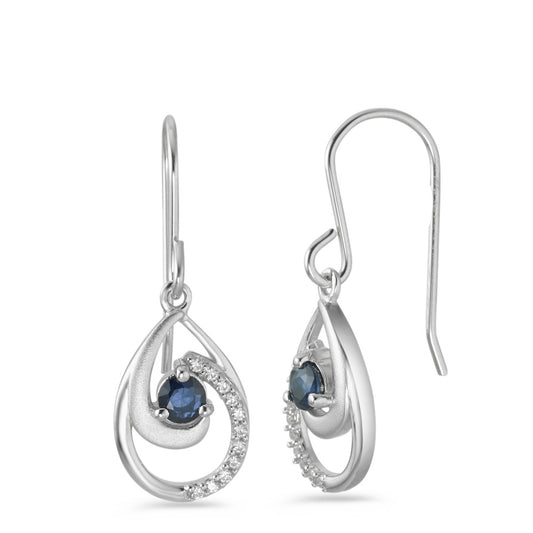 Drop Earrings Silver Sapphire Blue, 2 Stones, Zirconia White, 22 Stones Rhodium plated