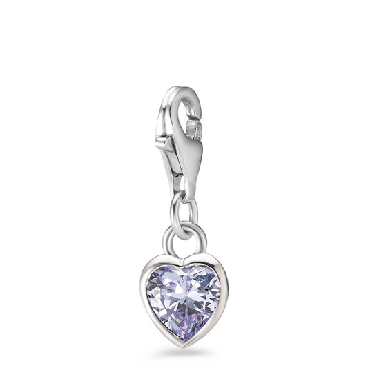 Charms Silver Zirconia Purple Rhodium plated Heart Ø7 mm