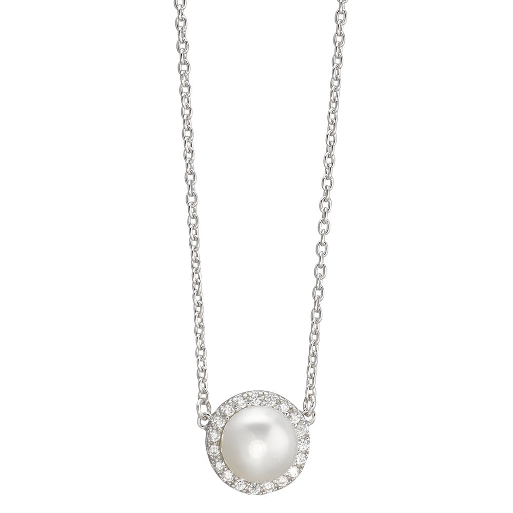 Necklace Silver Zirconia Rhodium plated Freshwater pearl 40-42 cm