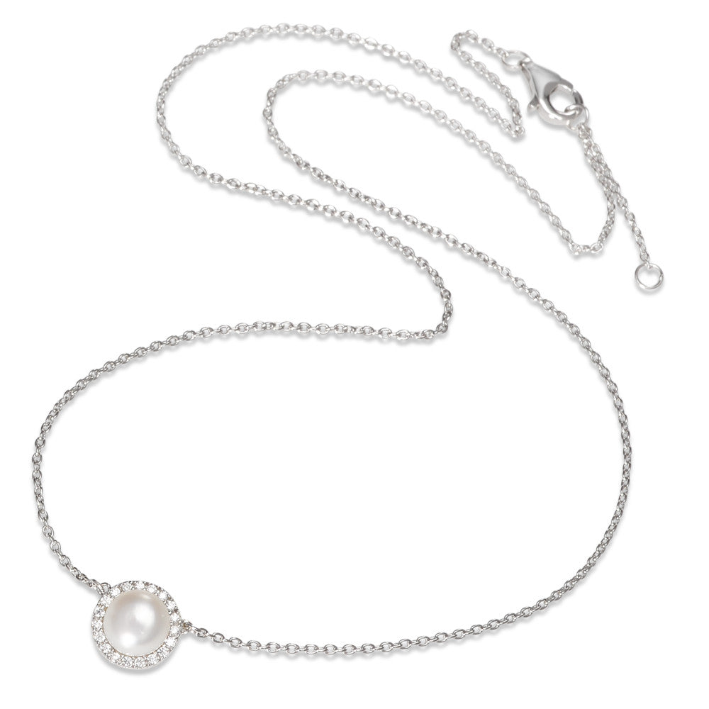 Necklace Silver Zirconia Rhodium plated Freshwater pearl 40-42 cm